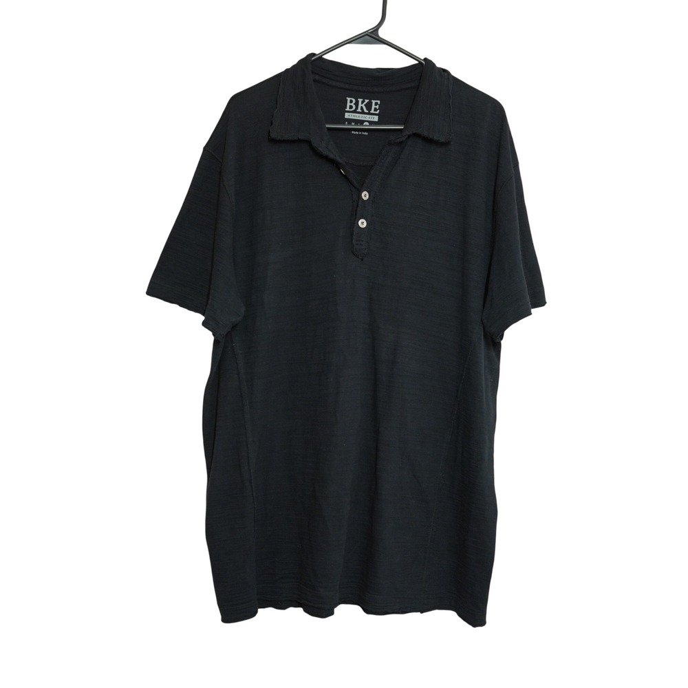 BKE Athletic Fit Mens XL Black Slub Cotton Knit Raw Edge Short Sleeve Polo Shirt